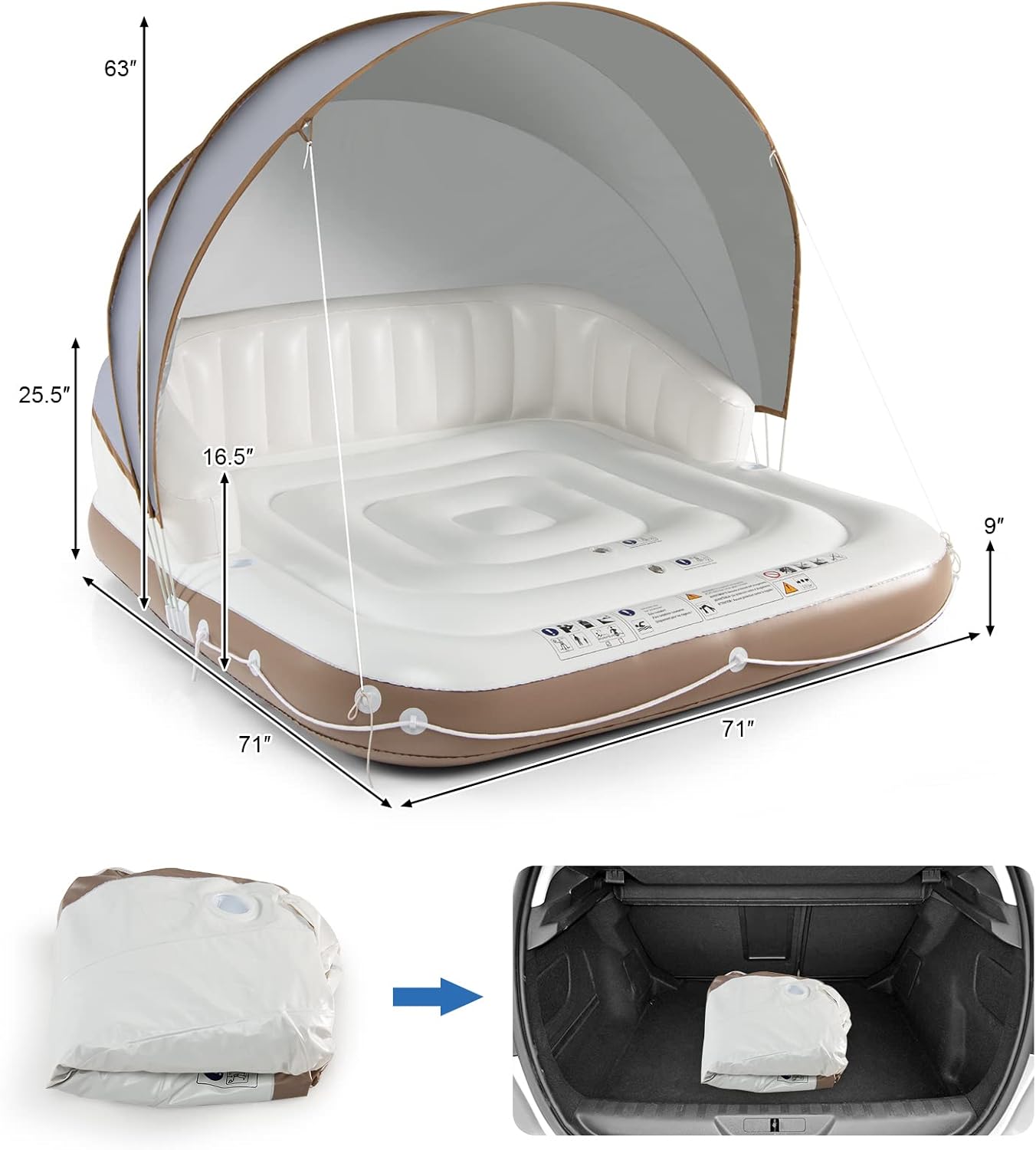 Pool Lounger Floats 2 Adult Retractable Sunshade