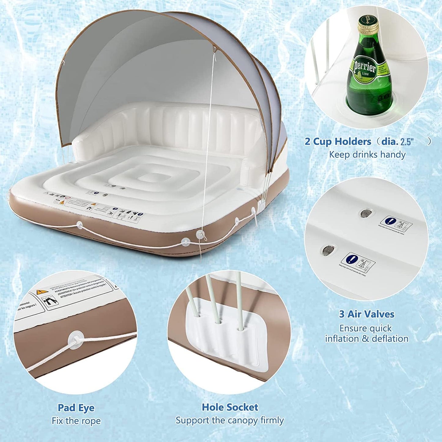 Pool Lounger Floats 2 Adult Retractable Sunshade
