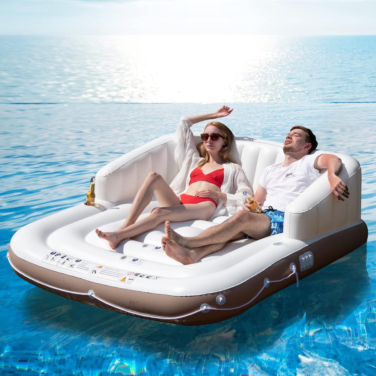 Pool Lounger Floats 2 Adult Retractable Sunshade