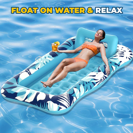 Pool Floats Inflatable Tanning Pool Lounger Float with Pillow