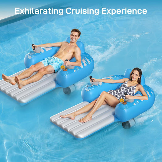 2-Pack Motorized Pool Float - Inflatable Pool Lounger with Dual Motors