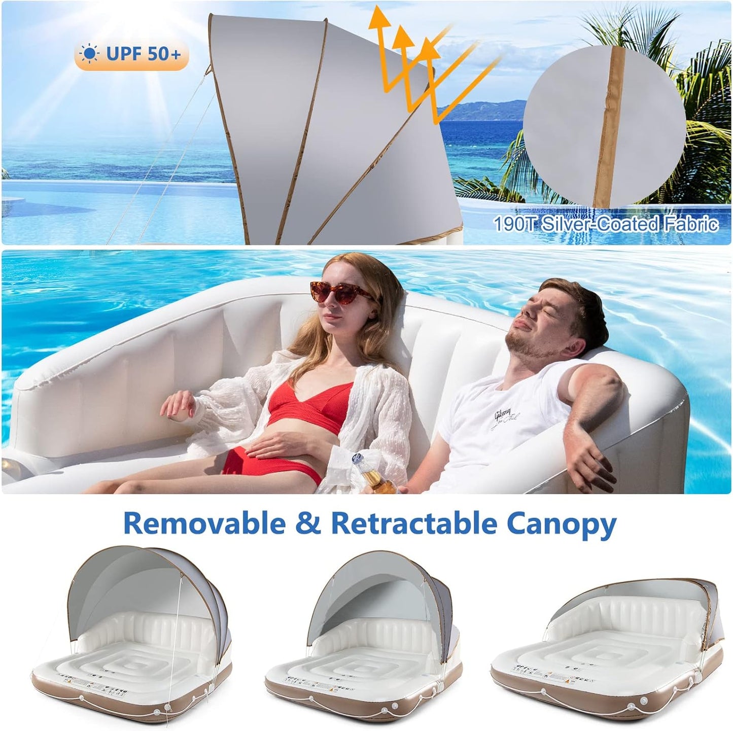 Pool Lounger Floats 2 Adult Retractable Sunshade